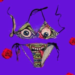 Iron Fist look Graphic zombie Bikini with Eye and Mouth Design